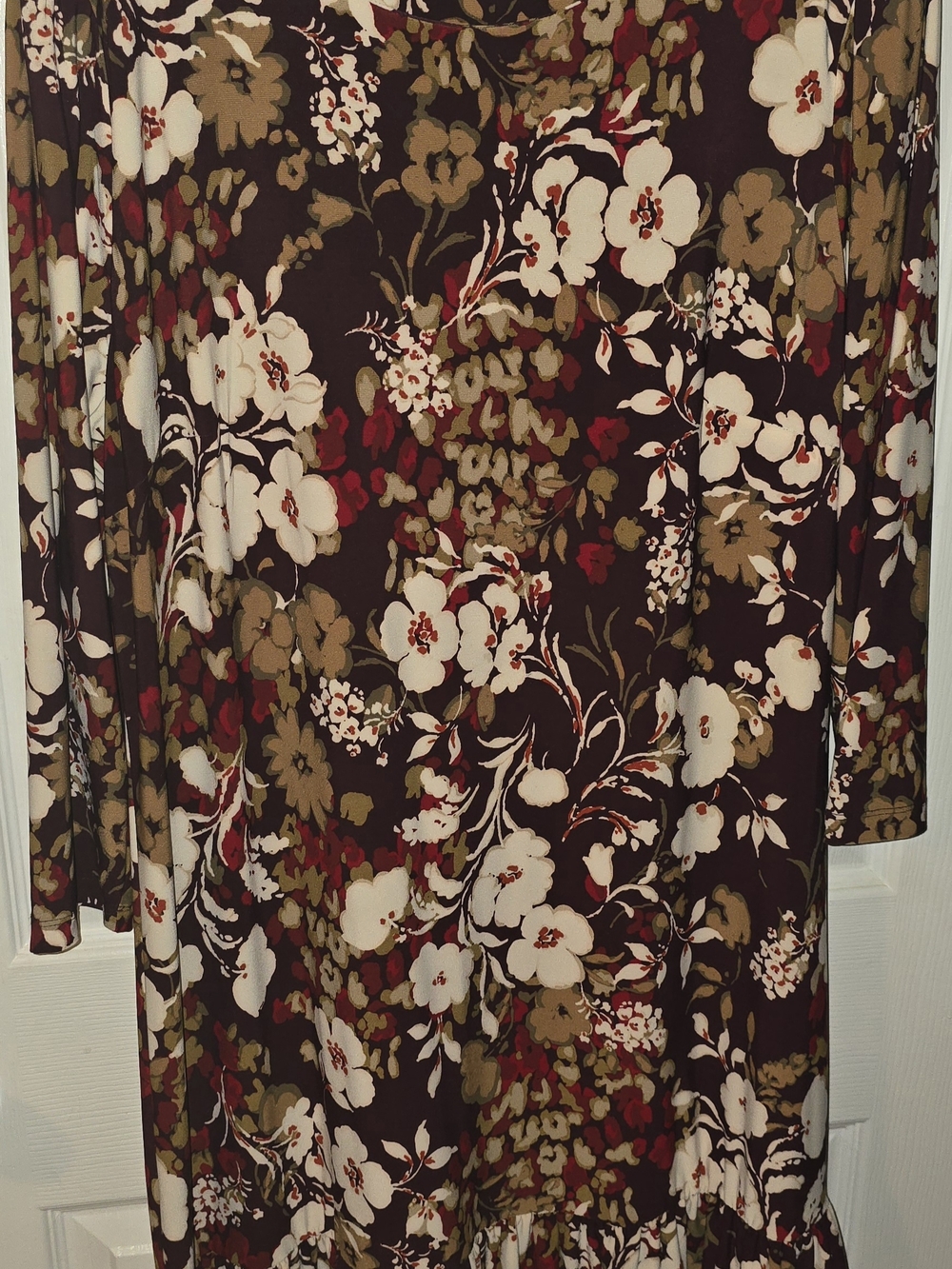 Tommy Hilfiger Dress Women's 16 Brown Floral Midi Ruffle Hem Business Grunge